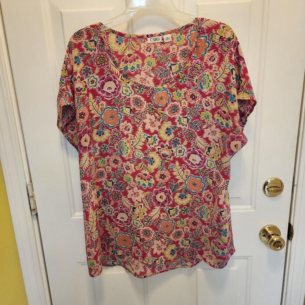 Cato Women's XL Pink Floral Print Blouse with Short Sleeves XL